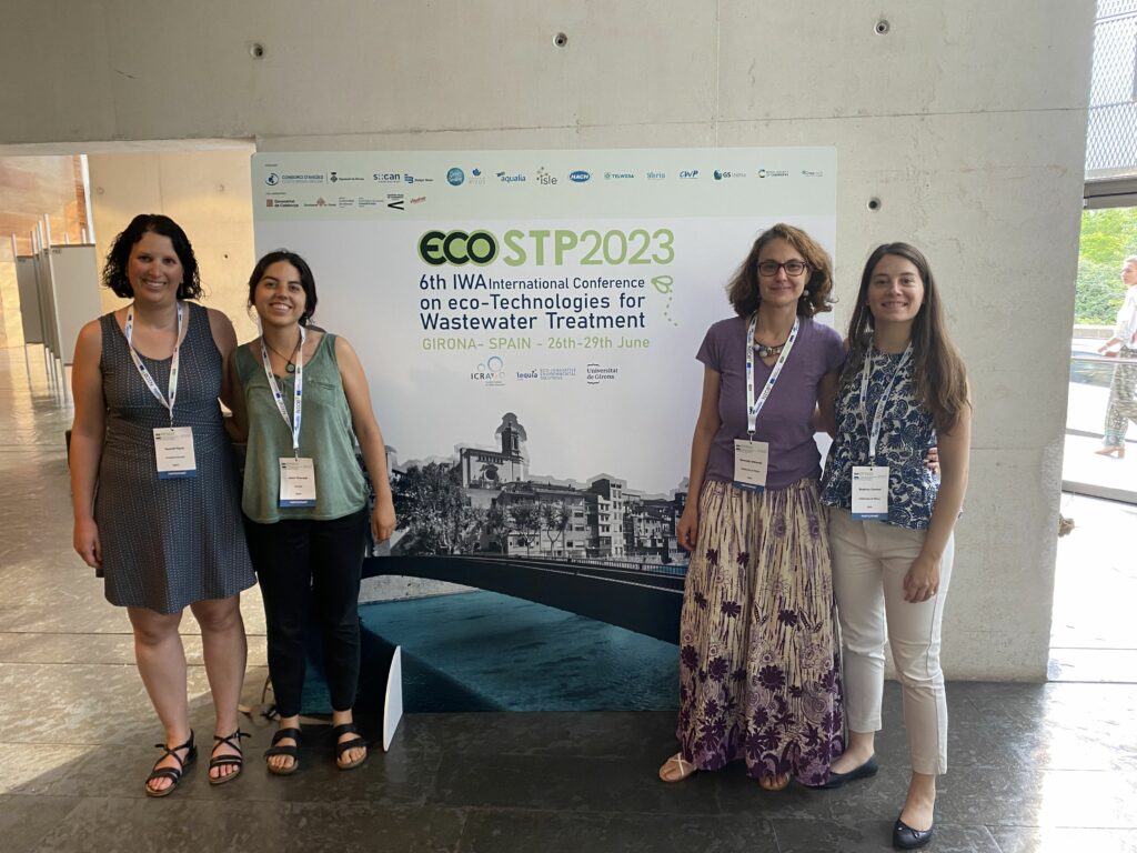 SafecREW researchers Queralt Plana Puig, Laura Vinardell Magre, Manuela Antonelli and Beatrice Cantoni from Eurecat and POLIMI at the ecoSTP2023.