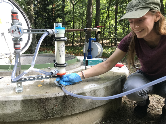 Microbiological sampling with a membrane filter at the drinking water well (Copyright Christoph Sprenger)